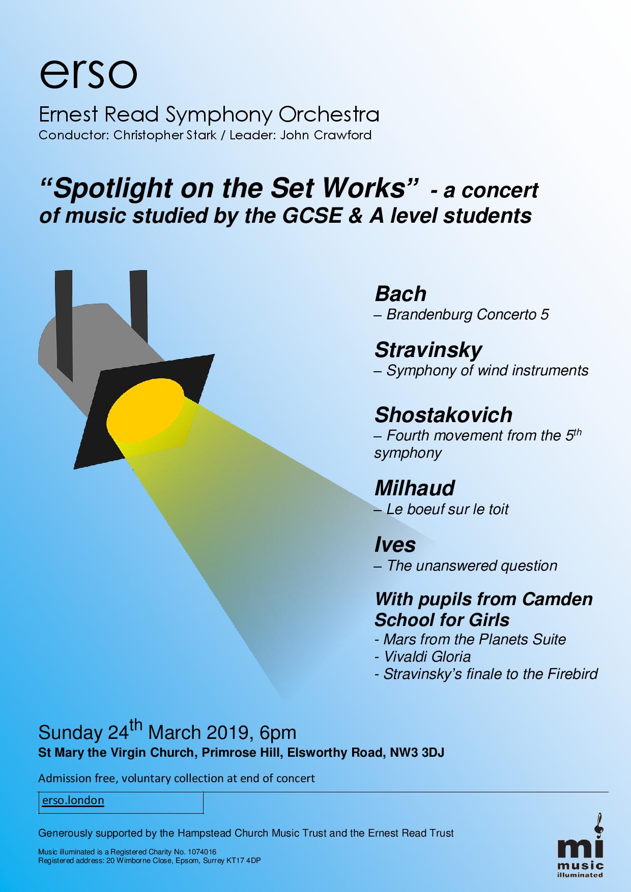 ERSO spotlight on the set works concert flyer